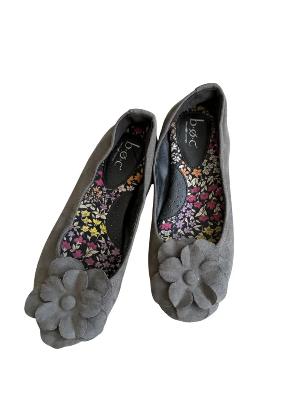 BOC Girls Gray Floral Ballet Flats Size 3